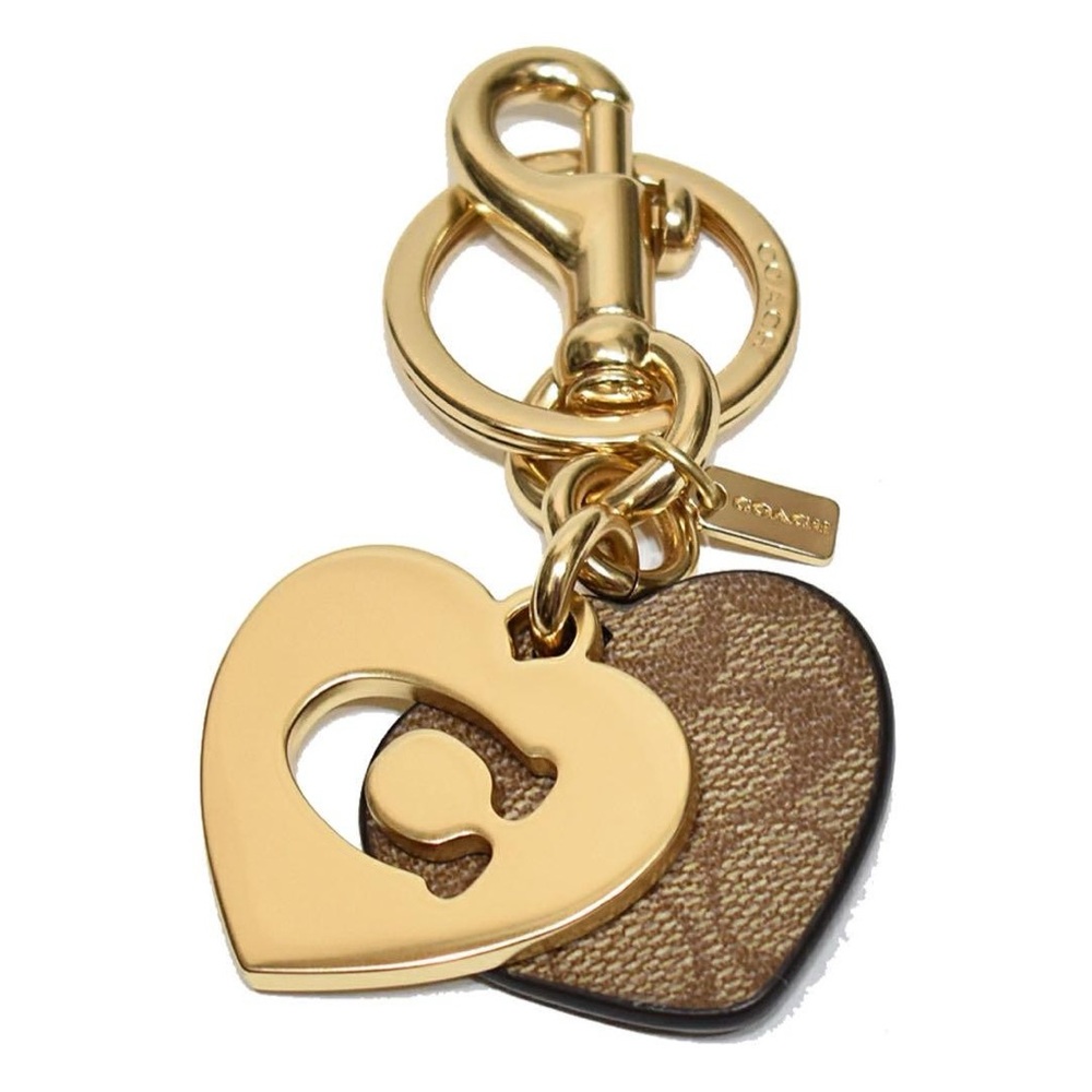 Coach Gold and Tan Heart Key Holder